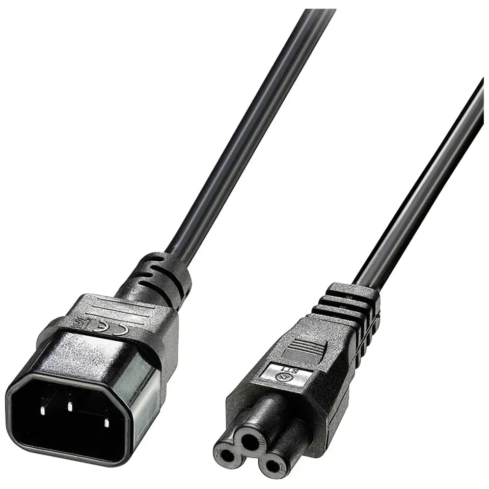 Kaltgeräteverlängerung C5 Stecker (Kleeblatt) auf C13 Buchse (Kaltgeräte) 1,80m