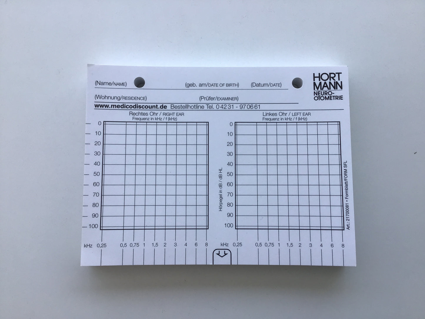 Audiogrammformular/Hortmann SFL Handaudiometer