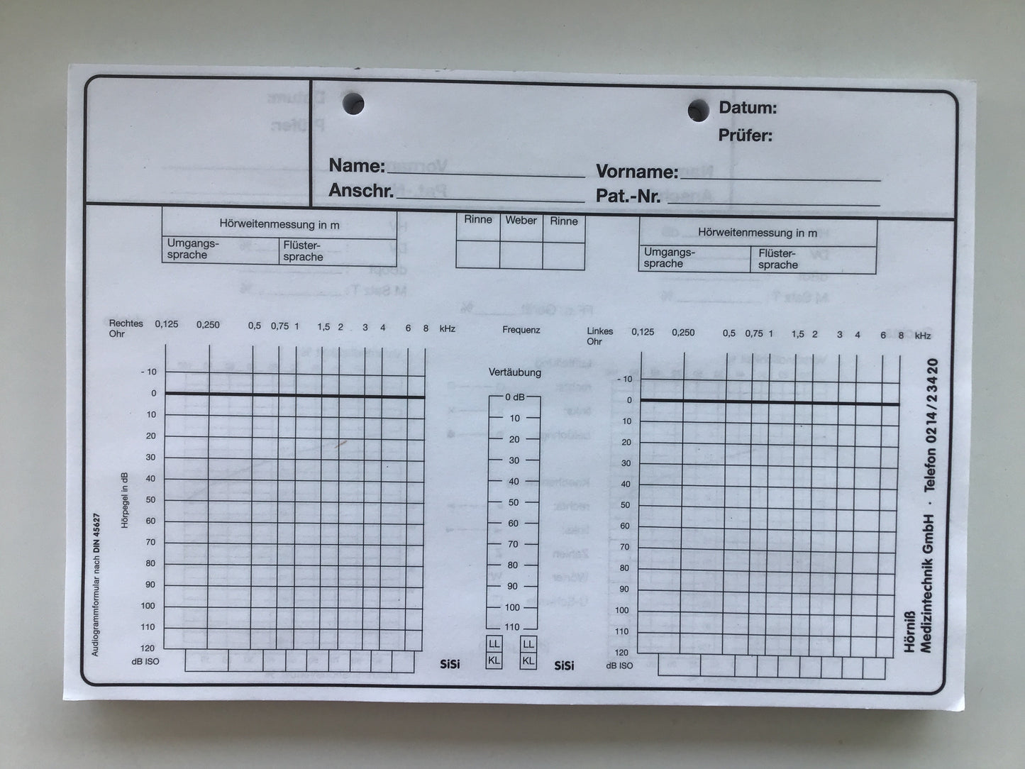 Block Ton Audiogramm Formulare nach DIN45627